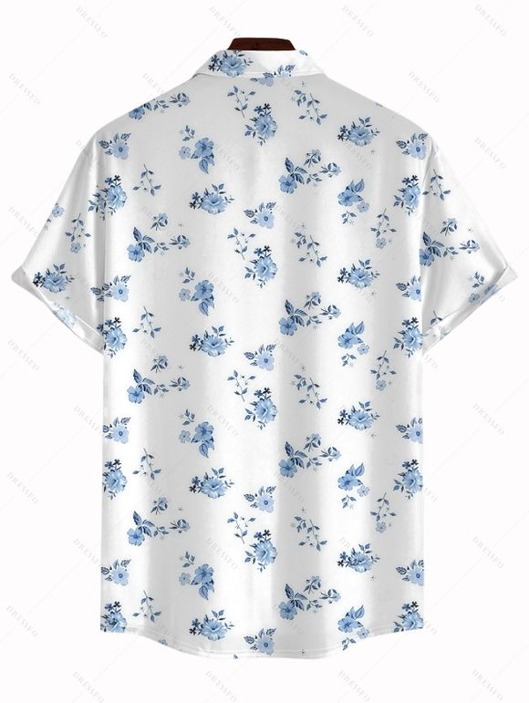 Men's Vacation Shirt Porcelain Style Ditsy Floral Print Button Up Shirt - Blanc 5XL