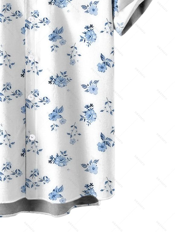 Men's Vacation Shirt Porcelain Style Ditsy Floral Print Button Up Shirt - Blanc 5XL