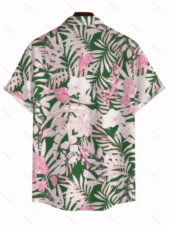 Men's Hawaii Vacation Shirt Hibiscus Floral Palm Leaf Print Button Up Shirt - Rose clair 5XL