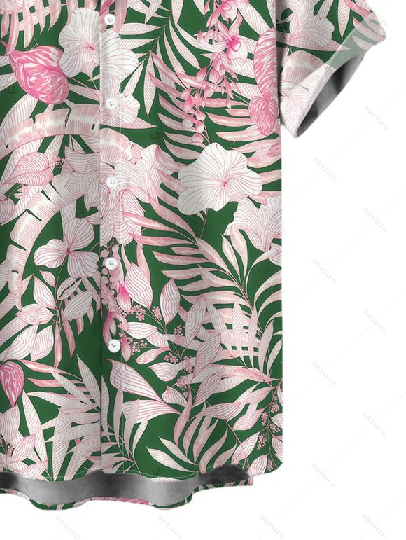 Men's Hawaii Vacation Shirt Hibiscus Floral Palm Leaf Print Button Up Shirt - Rose clair 5XL