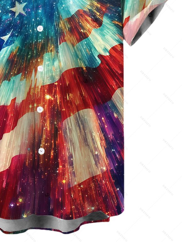 Men's Patriotic Shirt Starburst American Flag Print Button Up Independence Day Shirt - multicolor A 5XL