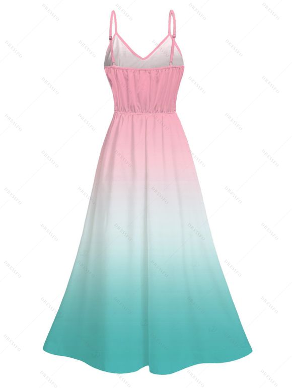 Vacation Dress for Beach Ombre Coconut Tree Print Lace Hollow Out Slit Dress - Rose XXXXXL | US 20