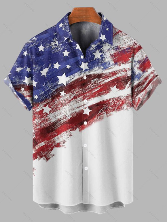 Independence Day Couple Outfit American Flag Elements Print Twisted Cut Out Slit Halter Dress and Shirt Set - multicolor S | US 4