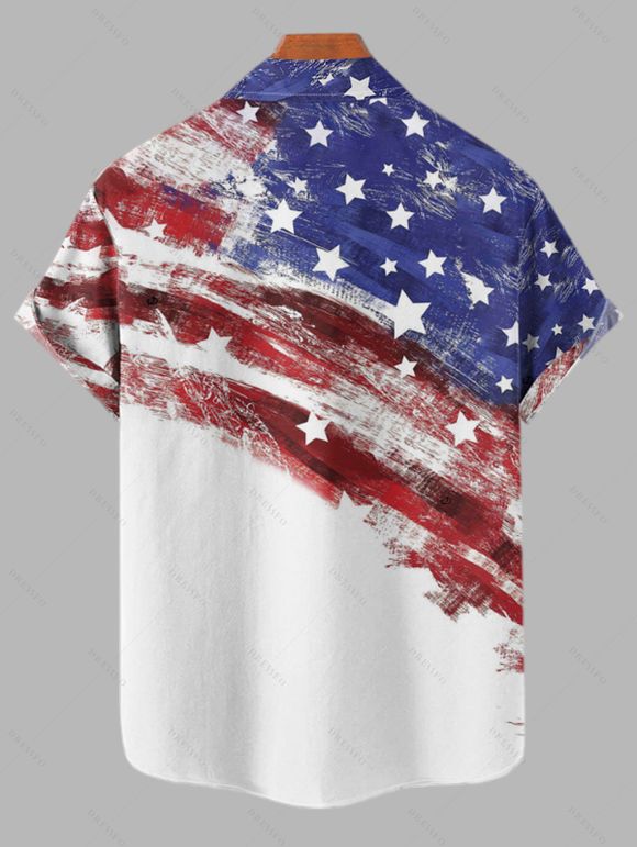 Independence Day Couple Outfit American Flag Elements Print Twisted Cut Out Slit Halter Dress and Shirt Set - multicolor S | US 4