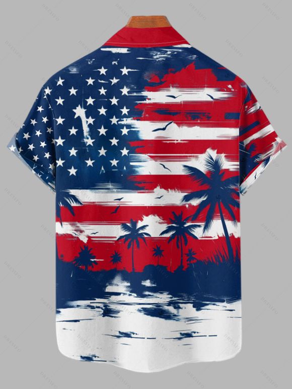 Independence Day Couple Outfit Star Striped Pattern Coconut Tree Hollow Out Slit Dress and Shirt Set - multicolor S | US 4