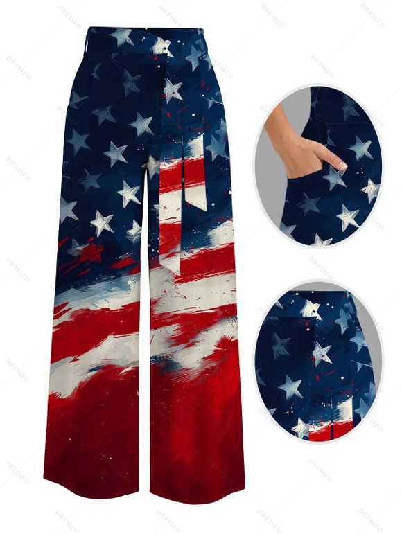 Independence Day Couple Outfit Padded Cropped Tank Top American Flag Elements Pattern Belt Pants and Shirt Shorts Set - multicolor S | US 4