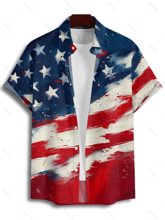 Independence Day Couple Outfit Padded Cropped Tank Top American Flag Elements Pattern Belt Pants and Shirt Shorts Set - multicolor S | US 4