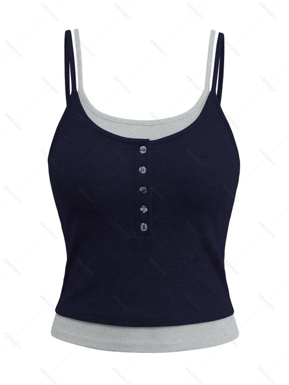 Colorblock Tank Top Padded Dual Strap Cropped Tank Top - Bleu de Minuit XL | US 12
