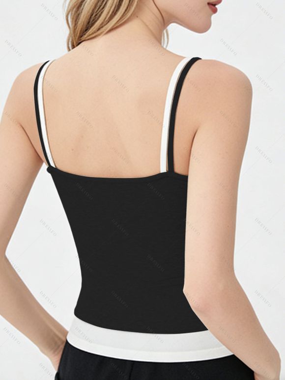 Colorblock Tank Top Padded Dual Strap Cropped Tank Top - Noir L | US 8-10