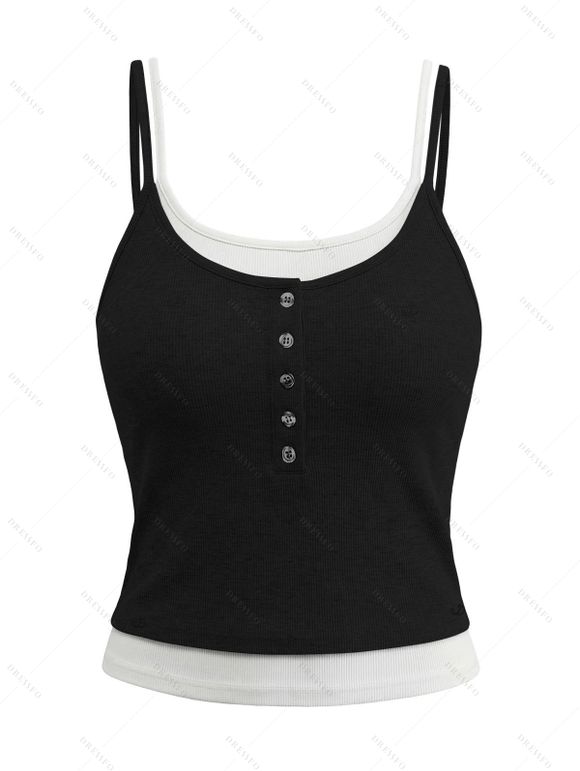 Colorblock Tank Top Padded Dual Strap Cropped Tank Top - Noir L | US 8-10