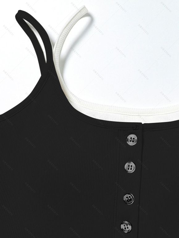 Colorblock Tank Top Padded Dual Strap Cropped Tank Top - Noir L | US 8-10