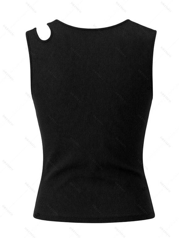Solid Color Tank Top Cut Out Padded Cropped Tank Top - Noir XL | US 12