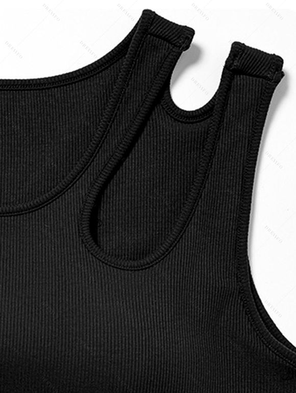 Solid Color Tank Top Cut Out Padded Cropped Tank Top - Noir XL | US 12