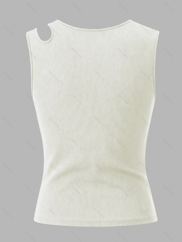 Solid Color Tank Top Cut Out Padded Cropped Tank Top - Blanc L | US 8-10