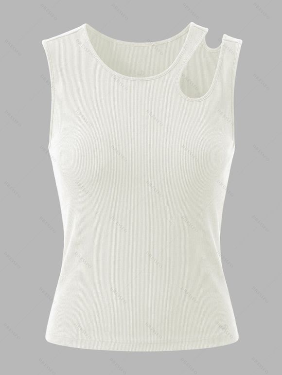 Solid Color Tank Top Cut Out Padded Cropped Tank Top - Blanc L | US 8-10