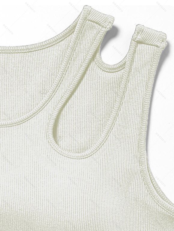 Solid Color Tank Top Cut Out Padded Cropped Tank Top - Blanc L | US 8-10