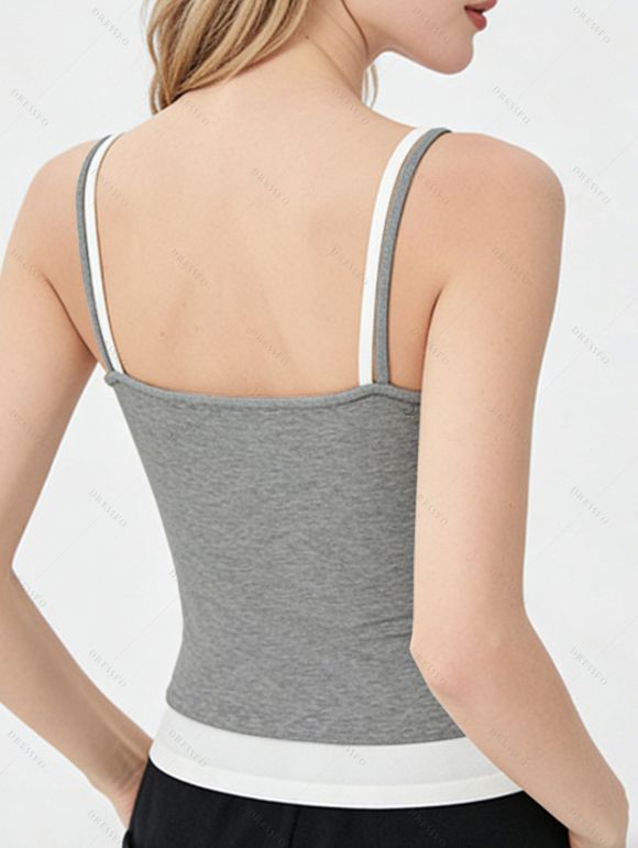 Colorblock Tank Top Padded Dual Strap Cropped Tank Top - Gris Clair M | US 6