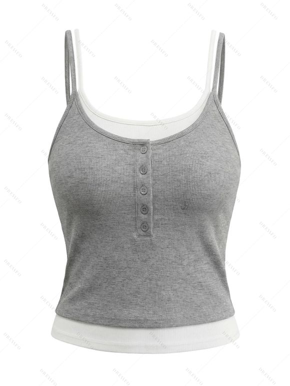Colorblock Tank Top Padded Dual Strap Cropped Tank Top - Gris Clair M | US 6