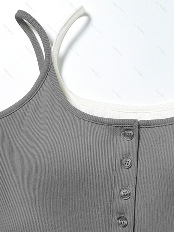 Colorblock Tank Top Padded Dual Strap Cropped Tank Top - Gris Clair M | US 6