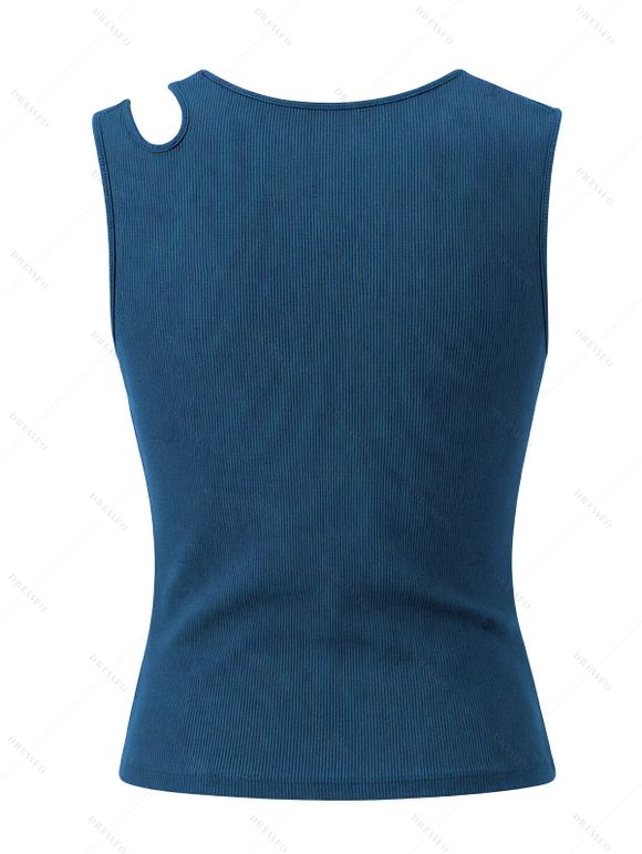 Solid Color Tank Top Cut Out Padded Cropped Tank Top - Paon Bleu XL | US 12