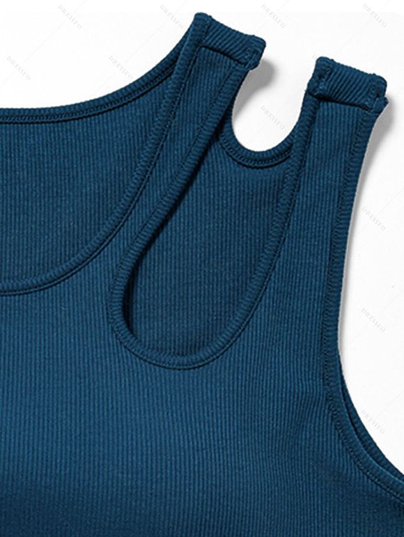 Solid Color Tank Top Cut Out Padded Cropped Tank Top - Paon Bleu XL | US 12