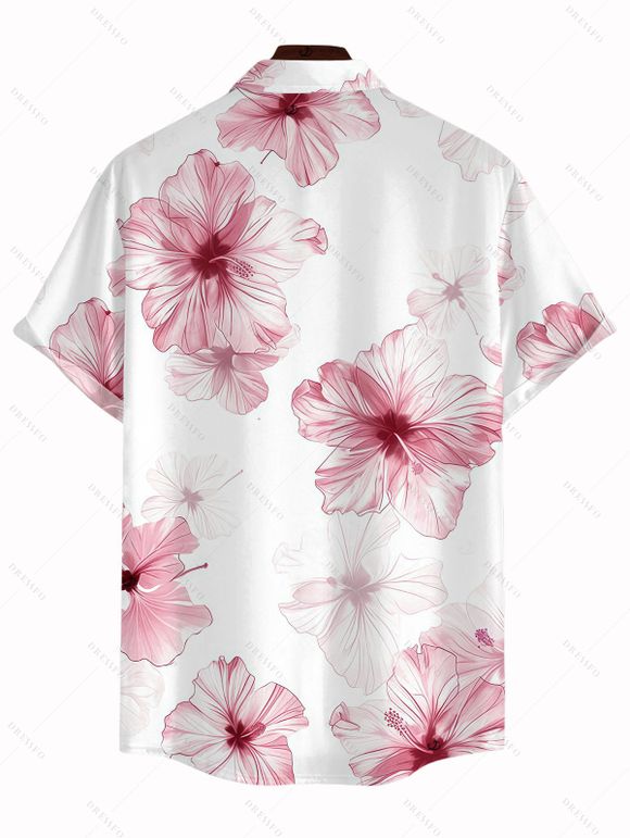 Men's Vacation Shirt Watercolor Hibiscus Floral Pattern Button Up Shirt - Blanc 5XL