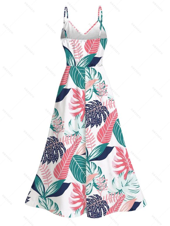 Hawaii Vacation Couple Outfit Colorblock Tropical Monstera Leaf Print Lace Hollow Out Slit Dress and Shirt Set - Blanc S | US 4