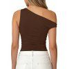 Skew Neck Tank Top Solid Color Ruched Casual Tank Top - Café profond S | US 4