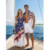 Independence Day Couple Outfit American Flag Elements Print Twisted Cut Out Slit Halter Dress and Shirt Set - multicolor S | US 4