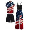 Independence Day Couple Outfit Padded Cropped Tank Top American Flag Elements Pattern Belt Pants and Shirt Shorts Set - multicolor S | US 4
