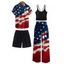 Independence Day Couple Outfit Padded Cropped Tank Top American Flag Elements Pattern Belt Pants and Shirt Shorts Set - multicolor S | US 4