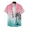 Vacation Couple Outfit Ombre Coconut Tree Print Lace Hollow Out Slit Dress and Shirt Set - Rose S | US 4