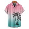 Vacation Couple Outfit Ombre Coconut Tree Print Lace Hollow Out Slit Dress and Shirt Set - Rose S | US 4