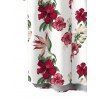 Hawaii Vacation Couple Outfit Tropical Hibiscus Floral Leaf Print Lace Hollow Out Slit Dress and Shirt Set - Blanc S | US 4