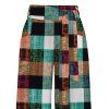 Vintage Couple Outfit Textured Tank Top Multi-color Plaid Print Belt Pants and Shirt Shorts Set - multicolor A S | US 4