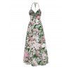 Vacation Couple Outfit Hibiscus Floral Palm Leaf Print Twisted Cut Out Slit Halter Dress and Shirt Set - Rose clair S | US 4