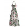 Vacation Couple Outfit Hibiscus Floral Palm Leaf Print Twisted Cut Out Slit Halter Dress and Shirt Set - Rose clair S | US 4