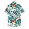 Vacation Couple Outfit Tropical Plant Floral Print Twisted Cut Out Slit Halter Dress and Shirt Set - Turquoise S | US 4