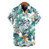Vacation Couple Outfit Tropical Plant Floral Print Twisted Cut Out Slit Halter Dress and Shirt Set - Turquoise S | US 4