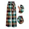 Vintage Pants Multi-color Plaid Print Pocket Wide Leg Belt Pants - multicolor A XXXXXL | US 20