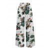 Vacation Pants Tropical Plant Flower Leaf Print Pocket Wide Leg Belt Pants - Blanc XXXXXL | US 20