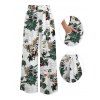 Vacation Pants Tropical Plant Flower Leaf Print Pocket Wide Leg Belt Pants - Blanc XXXXXL | US 20
