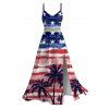 Patriotic Dress Retro Watercolor American Flag Palm Tree Print Lace Hollow Out Slit Dress - multicolor A XXXXXL | US 20