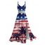Patriotic Dress Retro Watercolor American Flag Palm Tree Print Lace Hollow Out Slit Dress - multicolor A XXXXXL | US 20