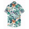 Men's Hawaii Vacation Shirt Tropical Plant Floral Print Button Up Shirt - Turquoise 5XL