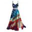 Patriotic Dress Starburst American Flag Print Lace Hollow Out Slit Independence Day Dress - multicolor A XXXXXL | US 20
