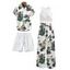 Vacation Couple Outfit Textured Tank Top Tropical Plant Print Belt Pants and Shirt Shorts Set - Blanc S | US 4
