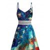 Patriotic Couple Outfit Starburst American Flag Print Lace Hollow Out Slit Dress and Shirt Set - multicolor A S | US 4