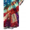 Patriotic Couple Outfit Starburst American Flag Print Lace Hollow Out Slit Dress and Shirt Set - multicolor A S | US 4