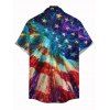 Patriotic Couple Outfit Starburst American Flag Print Lace Hollow Out Slit Dress and Shirt Set - multicolor A S | US 4